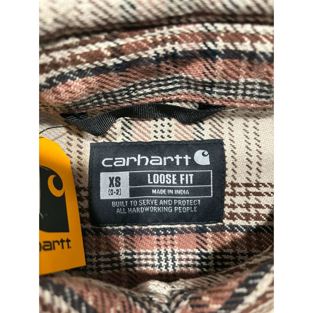 Carhartt Women Loose Fit Twill Shirt Jac Plaid XS TW5991-W Brown Tan New - Picture 3 of 11